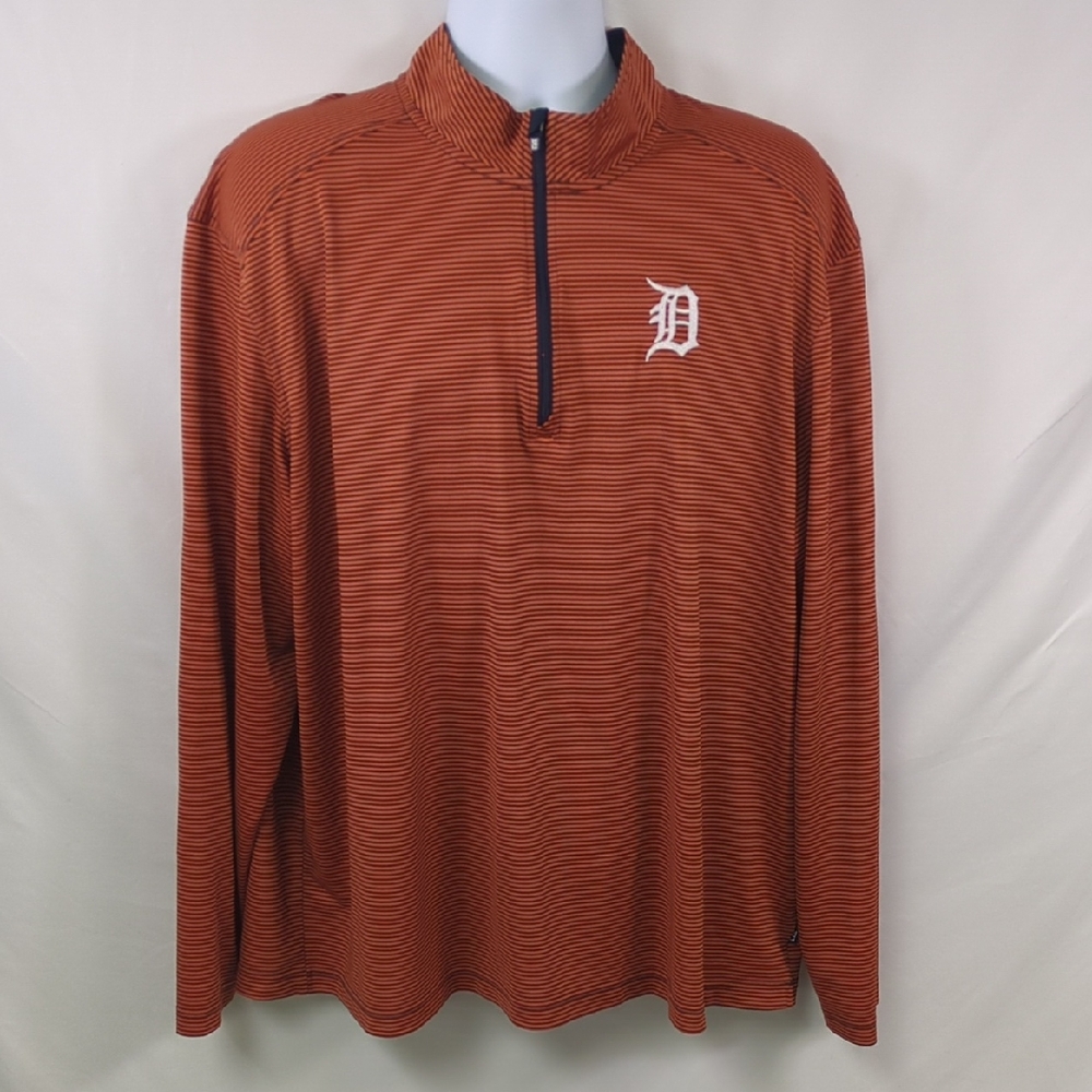 Cutter and Buck Detroit Tigers Orange and Navy Quarter-Zip Pullover with Logo
